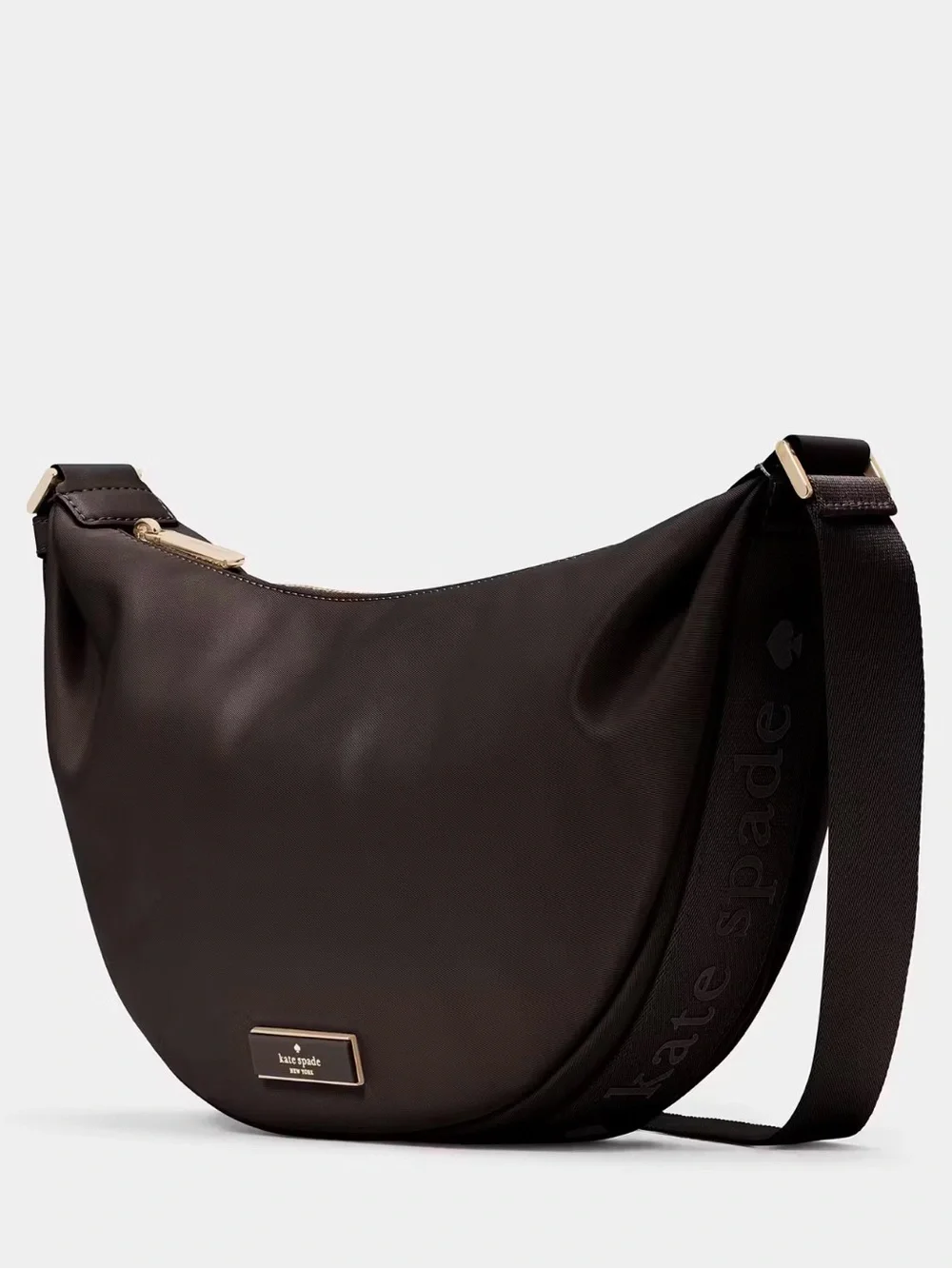 New KATE SPADE Carter Nylon Sling Crossbody Crescent Bag - Brown Hot Fudge